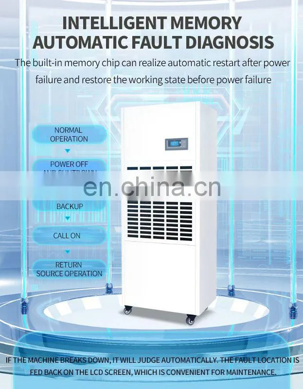 Small size continuous drainage ceiling ducted air dehumidifier for construction crawl space basement rapid drying