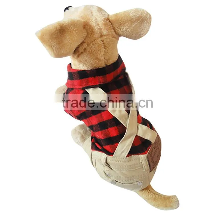 British Style Sanding Brushed Plaid Overalls Dog Clothes