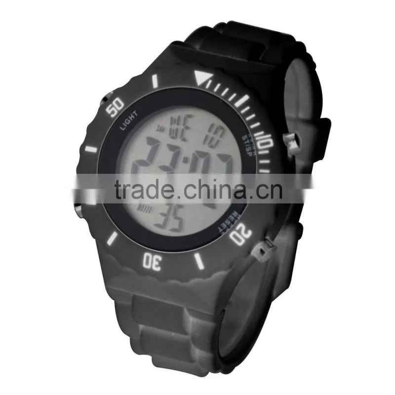LP1364 Cool black color rotating bezel plastic chronograph digital watch