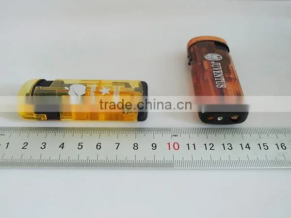 Fashion electric transparent printing logo refill valve cigarette lighter with flashlight