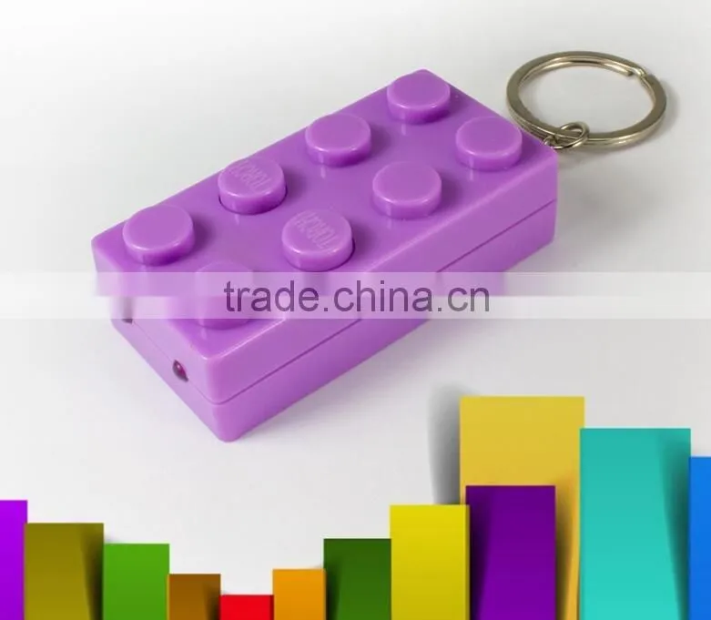2016 Colorful Block Key Rings Trinket LED Light Voice Keychain Toy Brick Key Holder For Child Keyring Finder Kids