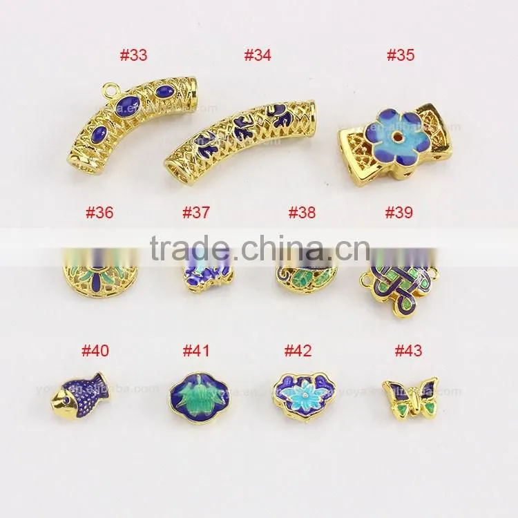 JFH1033-1043 Handmade Cloisonne Beads,Vacuum plating, Color preserving brass lucky charm