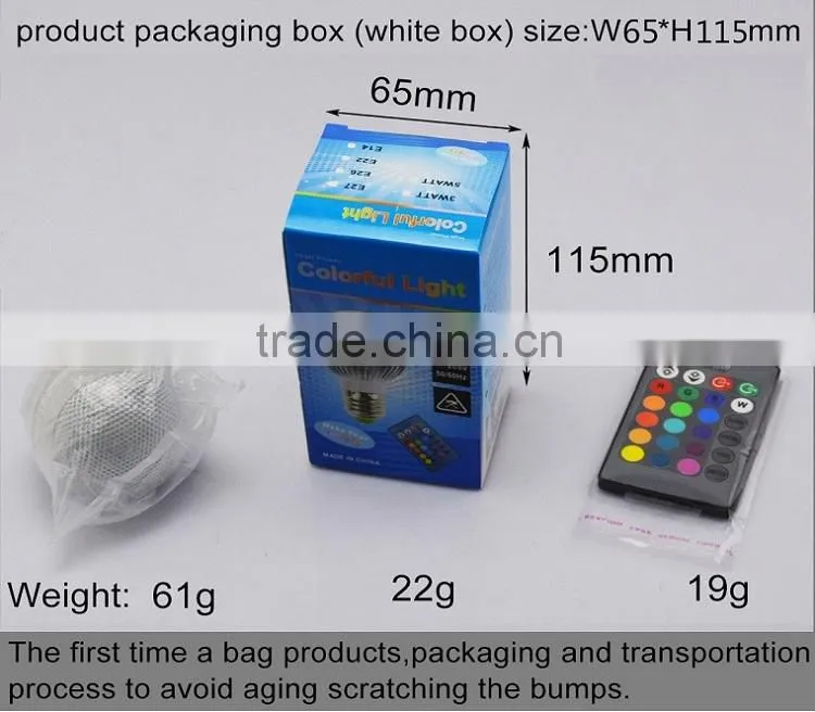 3w RGB LED multi-color e27 led light bulb with remote