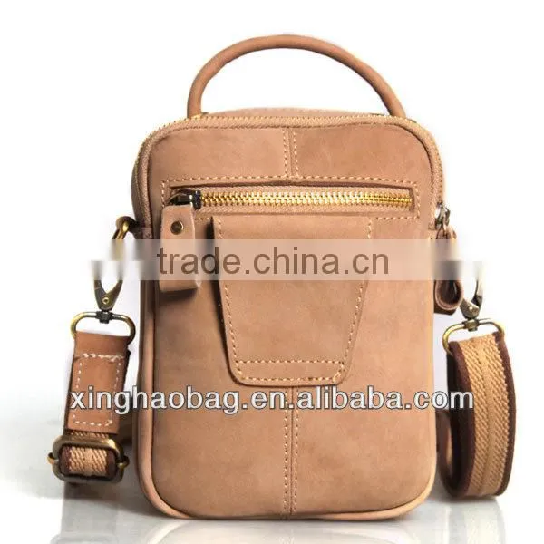 Multifunctional long strap small leather duffle bag for men