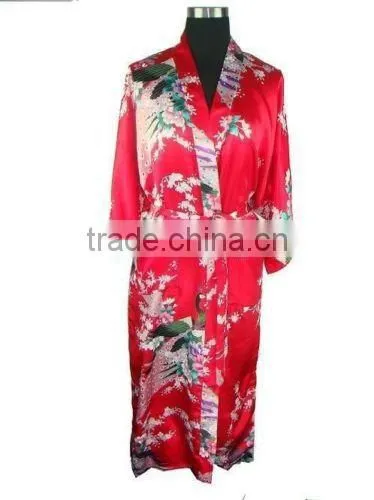 10 Colors Women Peacock Kimono Robe Silk Pajamas Girl Sleepwear Summer Yukata with Belt China Factory Direct Supply offer OEM