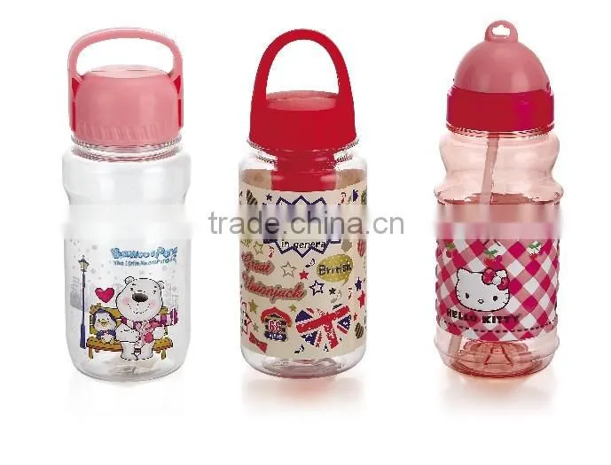 Plastic PET Drinking Bottle for Kids with Dome Lid Plastic Cartoon Cute Tumbler Plastic water bottle for Children with handle