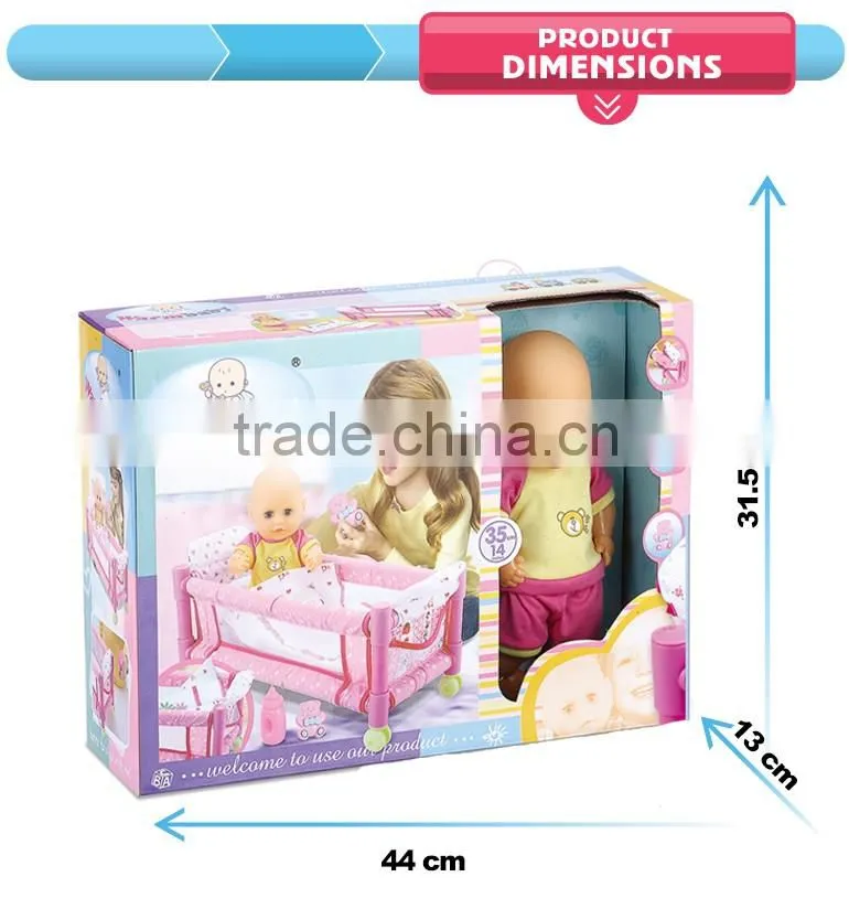 New design hot sale cheap 12 inch china baby alive doll with bed