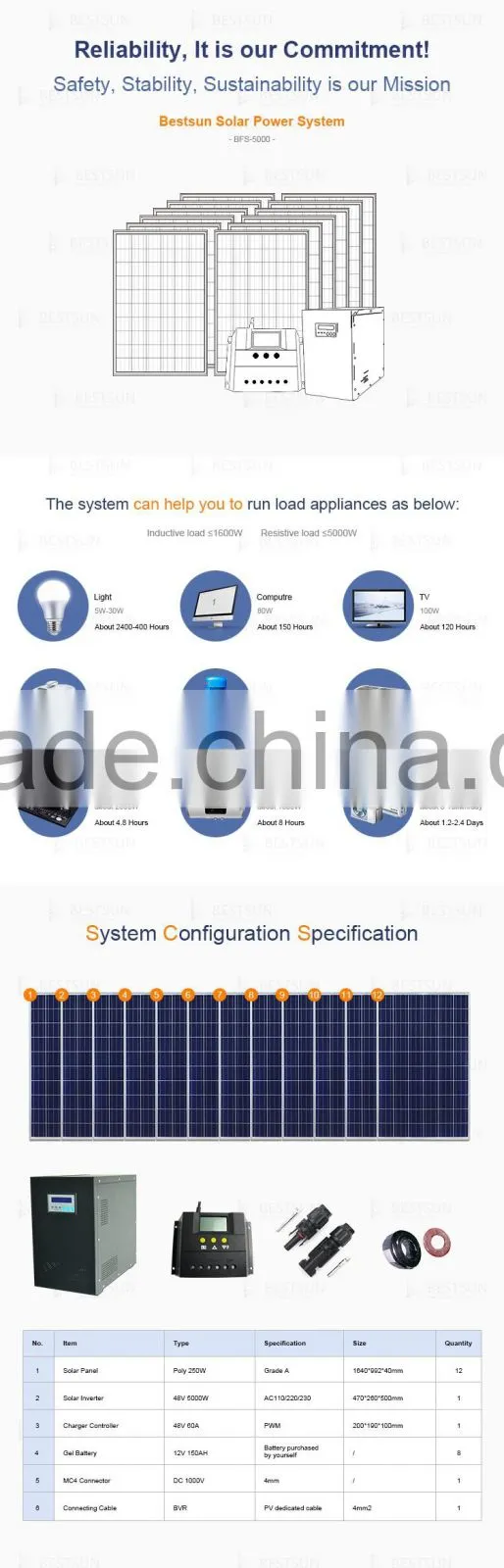 solar power generator DC to AC system solar power system 5000w