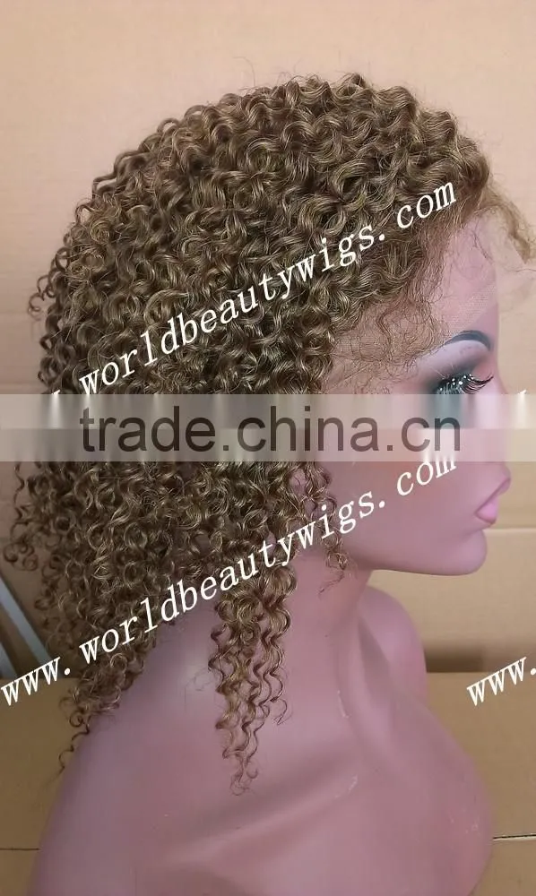 100% human hair 14" 4#mixed27# CURLY full lace wig