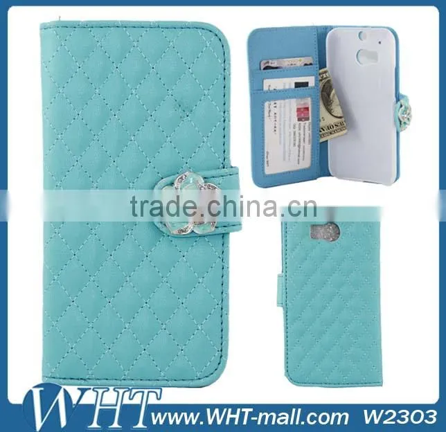Factory Price Bling Bling Diamond Leather Cover for HTC One 2 M8, for HTC One 2 M8 Mobile Phone Case