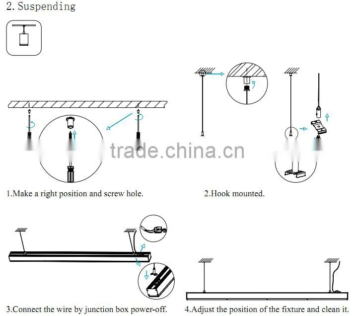 High lumen led linear pendant lighting fixtures IP65 60w dimmable lighting