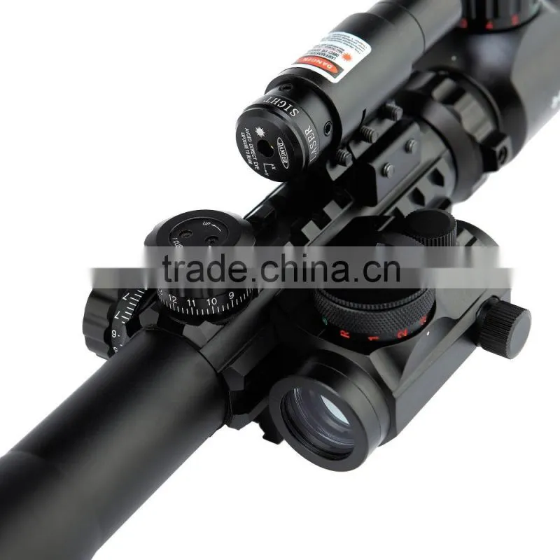 Funpowerland Tactical 3-9x40mm Illuminated Rifle Scope with Red Laser & Red Dot Sight of Red / Green Reticle Mount