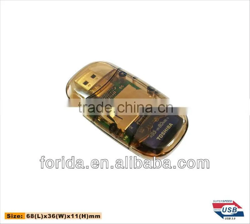 Two cap transparent SD and TF USB 3.0 card reader