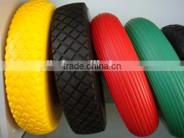 4.00-8/400-8 colourful flat free wheels ,PU foam tubeless for wheel barrow