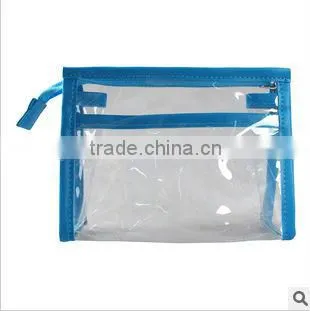 Blue PVC clear cosmetic bag,plastic makeup bag