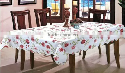 printed obling Vinyl table cloth with flannel backing with waving stitched edge