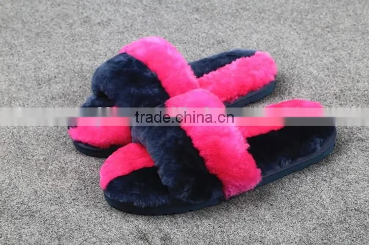 Many Colors Soft Warm Two Tone Sheared Rex Rabbit Fur Slipper