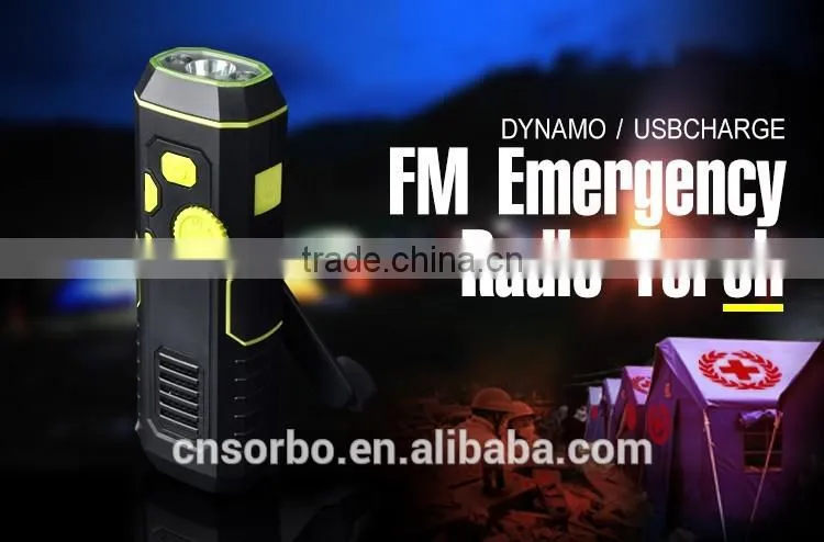 Rechargeable Flashlight, Emergency Radio & Portable Phone Charger (3 in 1)-Hand Crank Dynamo and USB Power -Bright LED Light