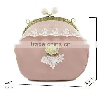 Mini metal openning bag lace decoration pink leather promotional bag