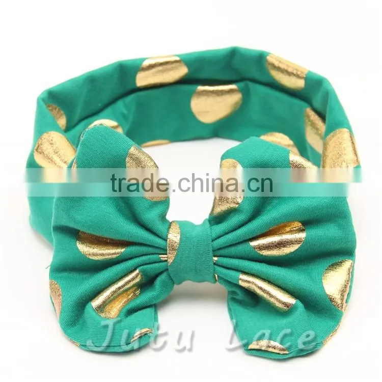 New wide fabric elastic headband flashing-polka dot hair bow headwrap-flashing bow headbands
