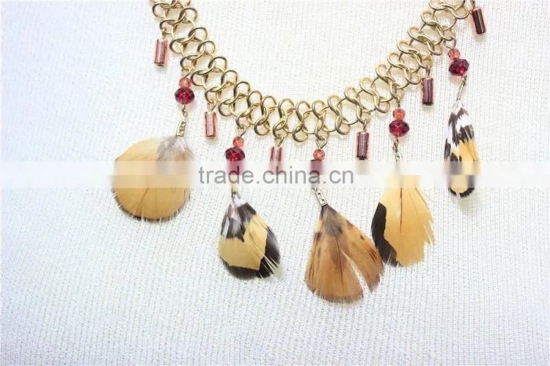 Newest Gold Feather Pendant Necklace Short Chain Rose-gold Charm Connected Necklace 2016 Fashion Style Wholesale