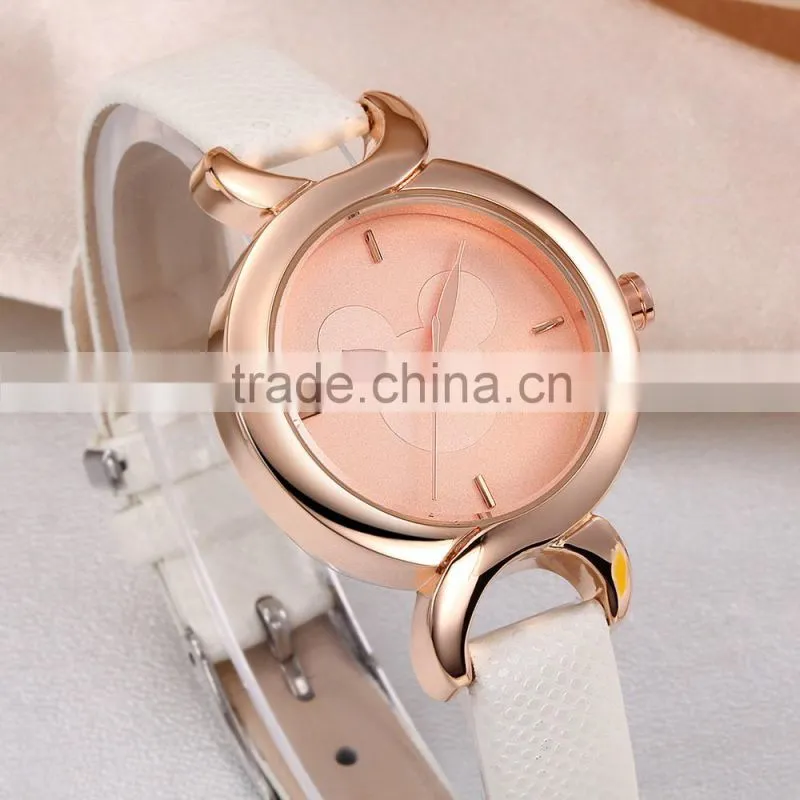 2016 cute face lady leather watch, women genuine leather beautiful ladies watch