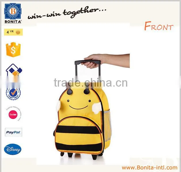 Wholesale cartoon bee child school bag trolley with wheels bright