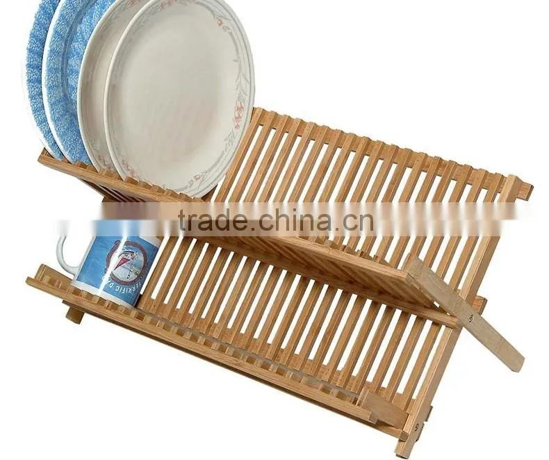 BH002/ Unique Foldaway Counter Kitchen Decor Bamboo Folding Dish Drying Stainless Steel Utensil Rack