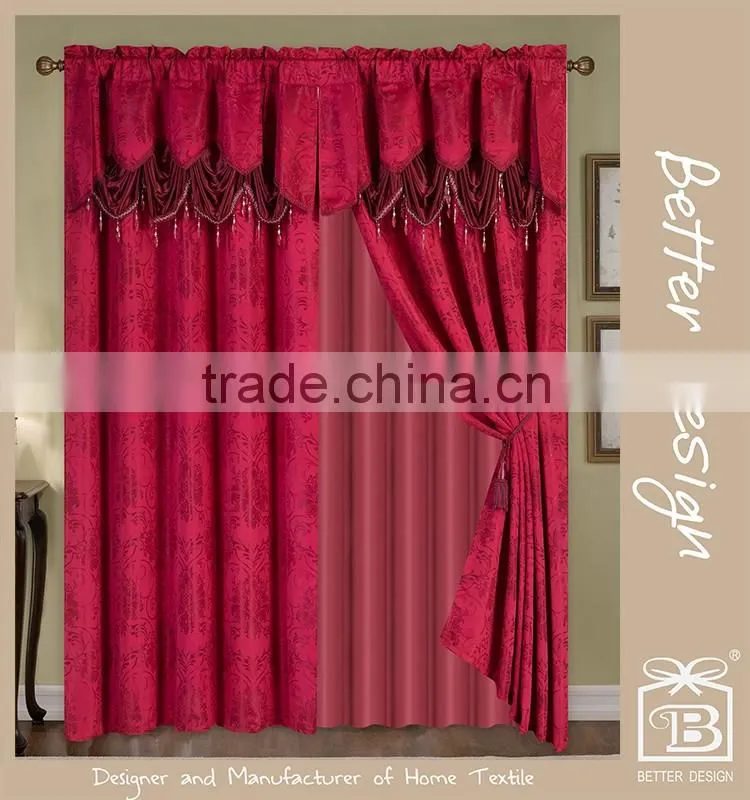 10 Minites Replied 2pcs Burgundy Jacquard Valance Fabric Curtains With Taffeta Backing And Tassels