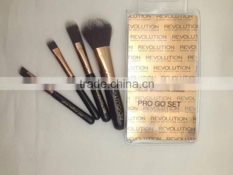 cute 4pcs mini golden shiny black nylon hair plastic handle private label makeup brush set