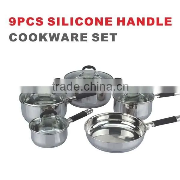 modern kitchen design 9pcs kitchen cabinet item stainless steel kitchen queen cookware set with glass lid