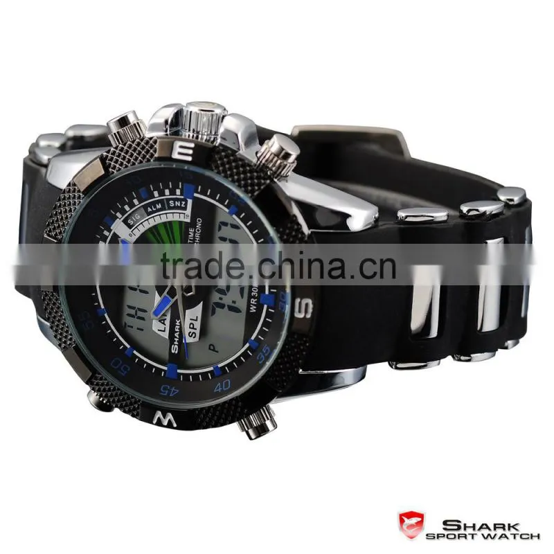 Shark Digital Day Date Blue Hands LED Mens Sports Analog Wrist Watch