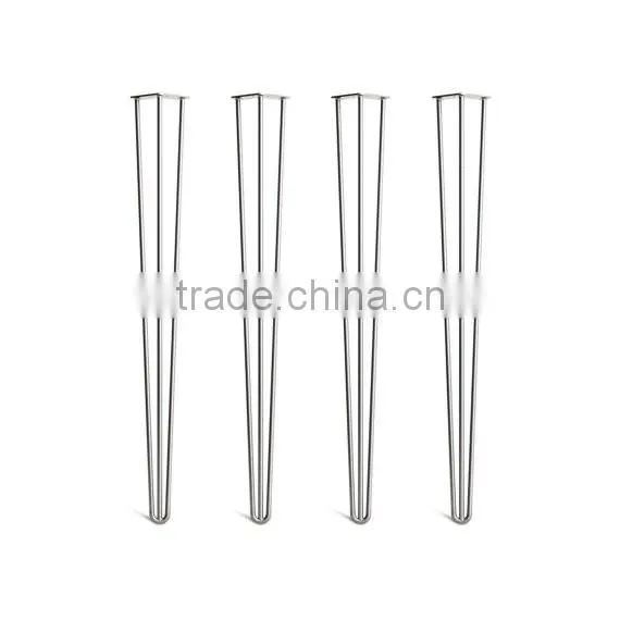 Chrome plated steel leg 28 inch 3 rod outdoor hairpin table leg