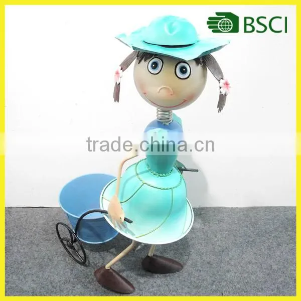 YS15051 metal doll with stainless steel plant pot for garden decoration