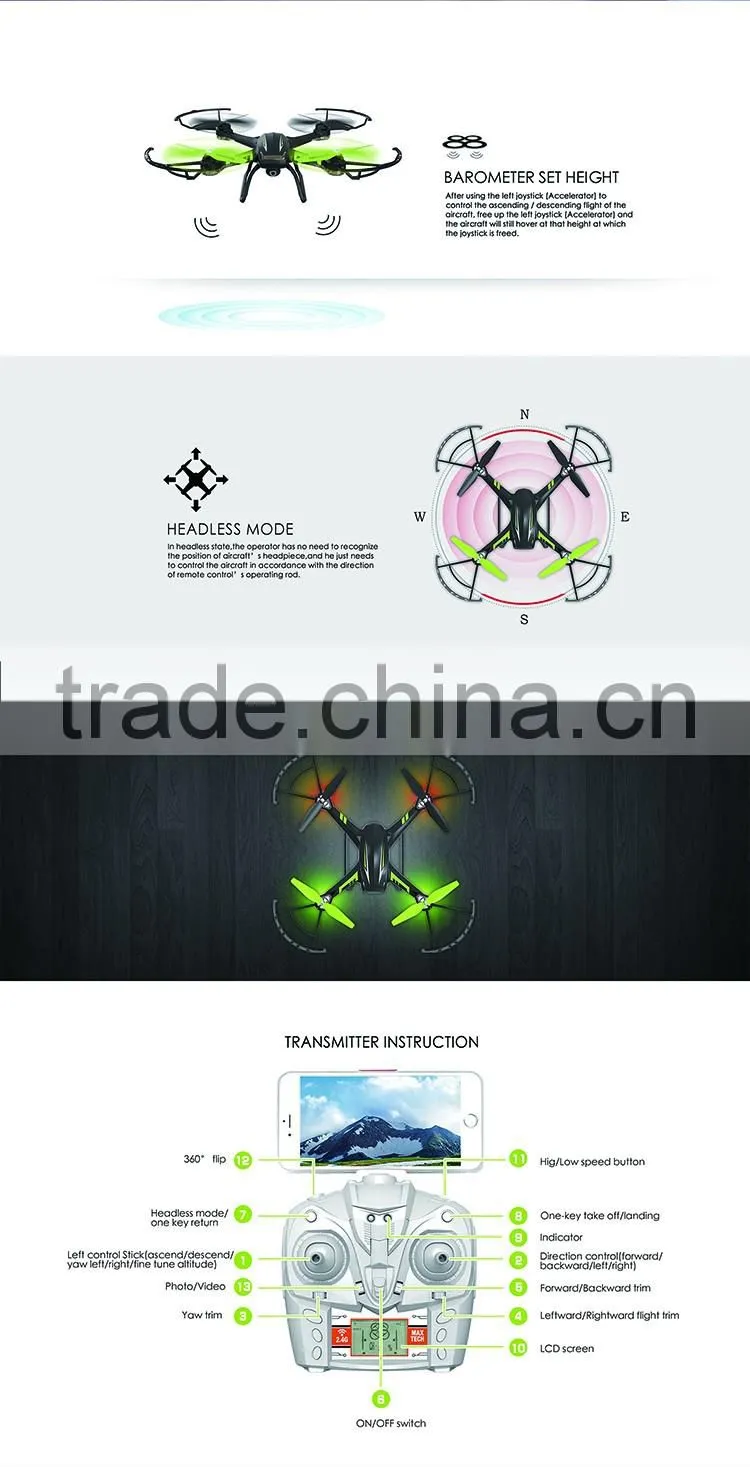 Flight plan APP control HD wifi real-time transmission aerial rc drone quadcopter with LED