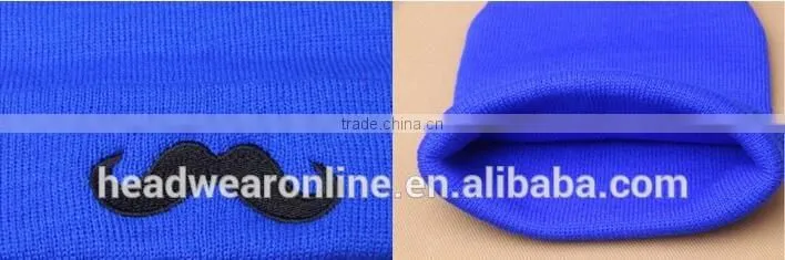 Custom Fashion High Quality Moustache Embroidey Knitted Hats And Beanie Hats