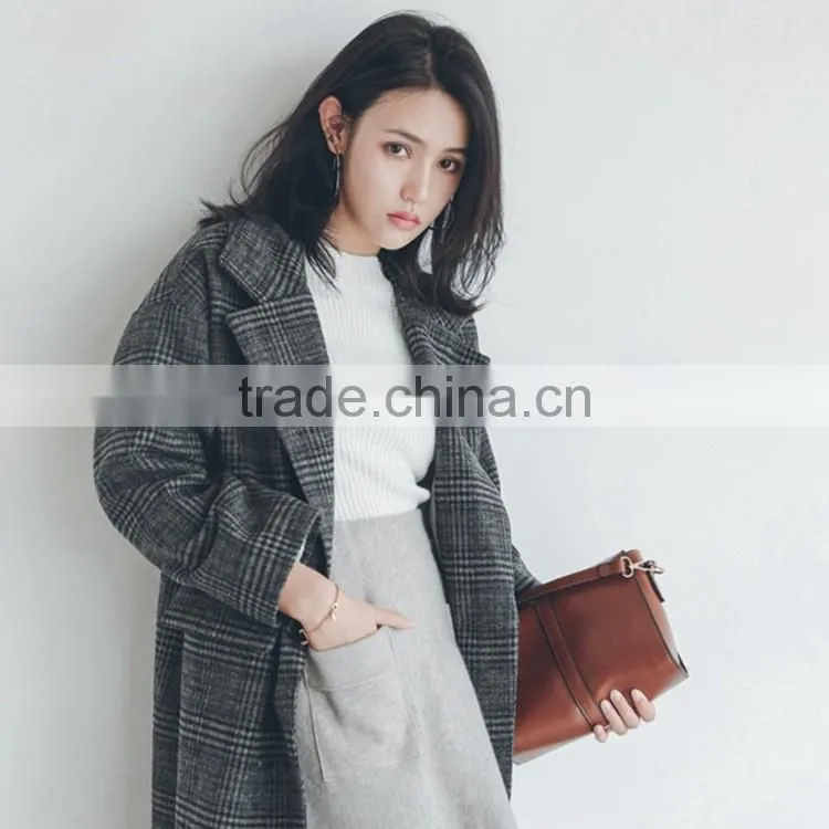 2016 high quality women winter plaid woolen coats for ladies ladies long coat design