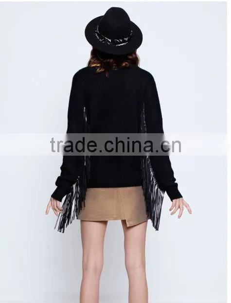 LEATHER DETAIL 90%WOOL 10%CASHMERE PULLOVER