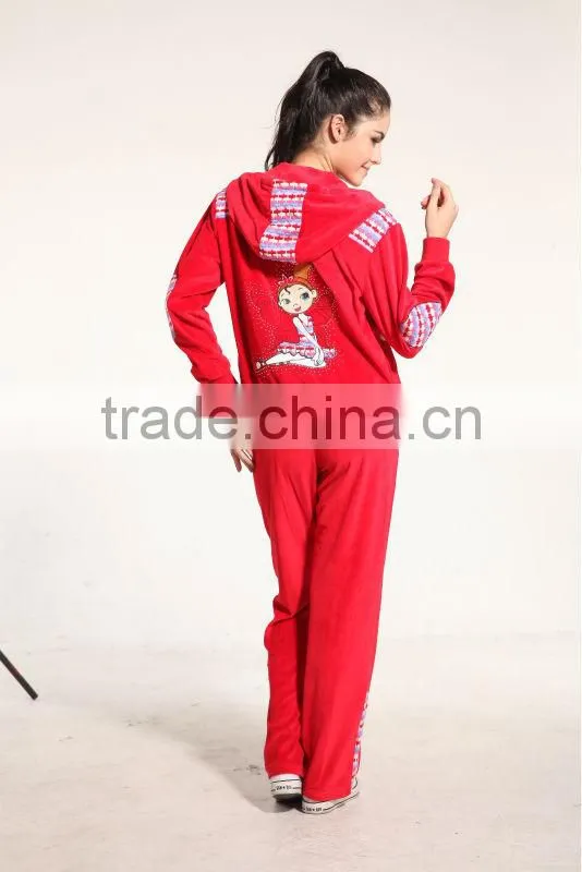 2016 china lovely red wholesale velvet for women branded cheap tracksuits sports wear