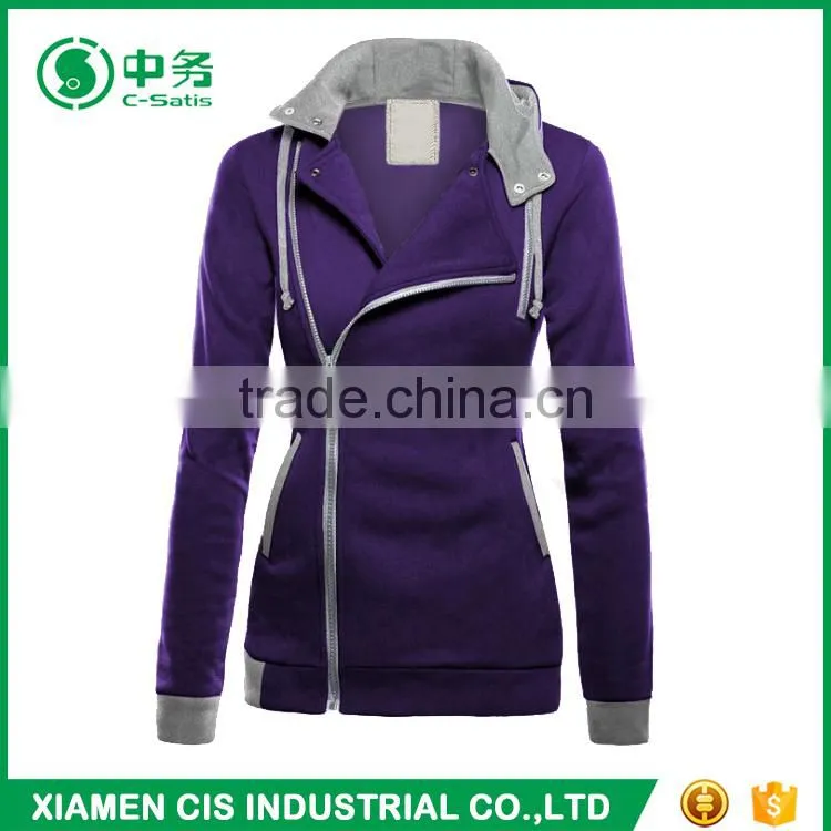 2017 Latest Fashion European Style Multi Color Women Winter Oblique Zipper Hoodie
