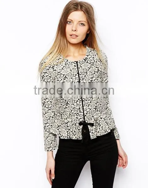 Flower Pattern Peplum Hem For Woman Jacket/Coat