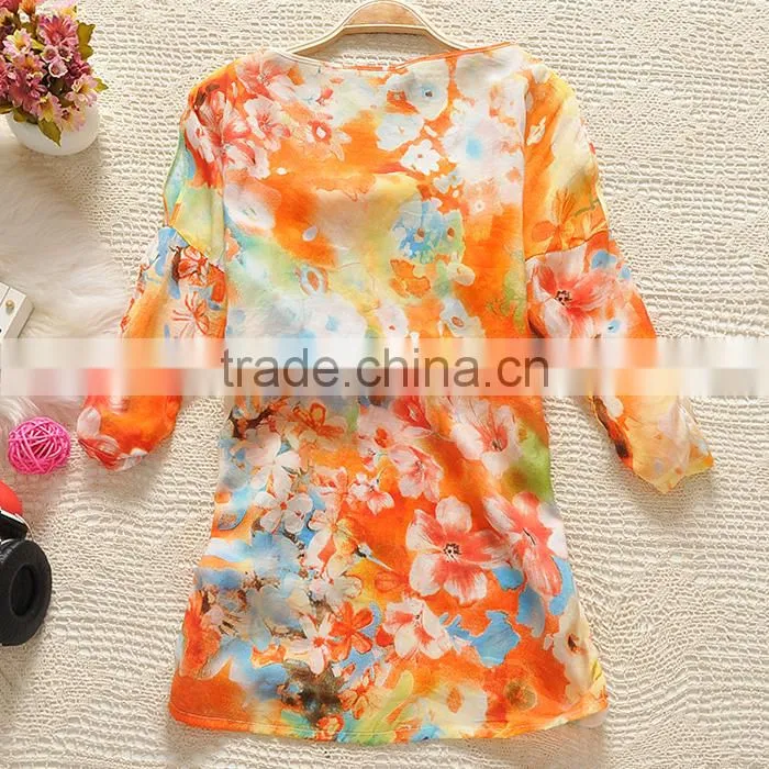 Simple style chiffin wihte V neck no collar 7 sleeve women casual bouse