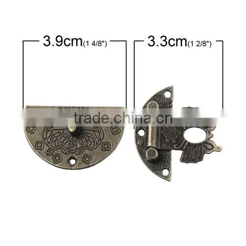 Antique Bronze Decorative Butterfly Pattern Clasp Round Jewelry Wooden Box Lock