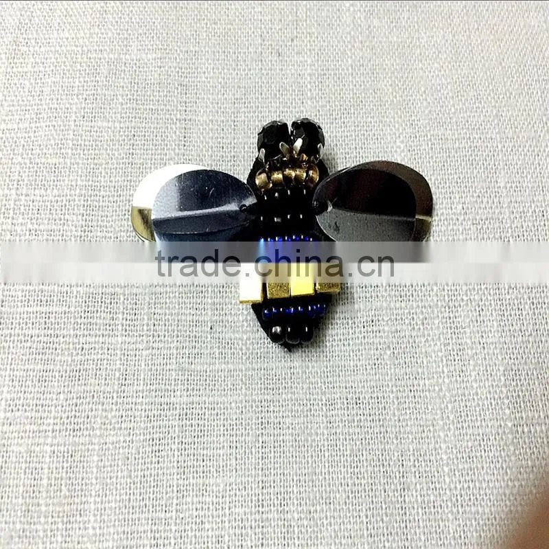 Shiny black bees sequins beads Rhinestones appliques patch brooch