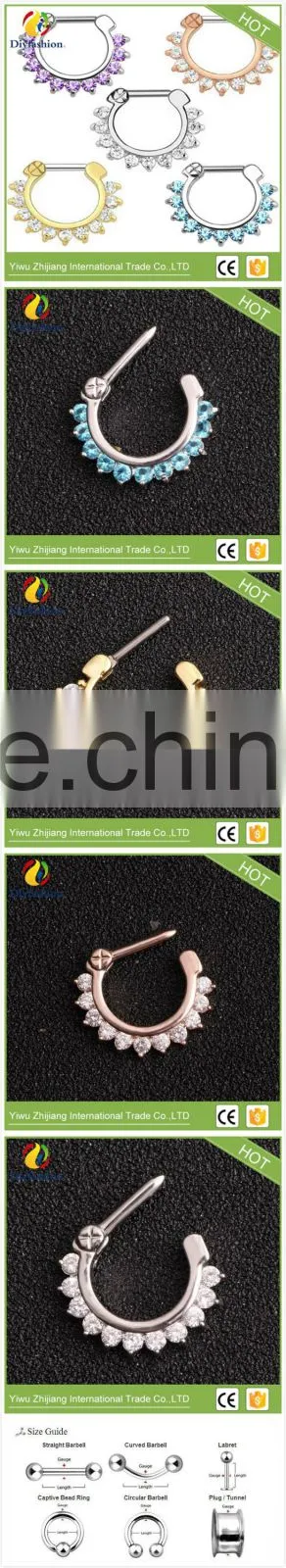 High quality colorful fashion diamond non piercing fake nose ring
