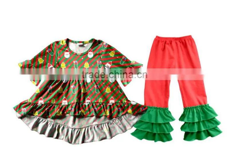 Fall Winter Snow Man Children's Long Sleeve Boutique Girl Clothing Set Baby Romper Outfits With Ruffle Pants Fast Delivery