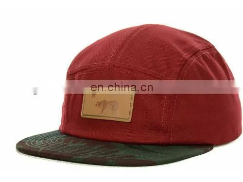 Black 5 panel hat with printing flat brim