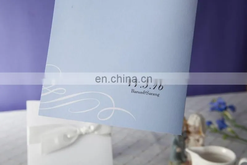 Light sky blue 1111 greeting card wedding invitation card with ribbon