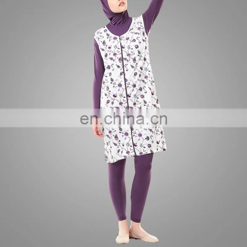Three Pieces Muslim Swimming Suits with Vest Outwear Islamic Swimwear Design