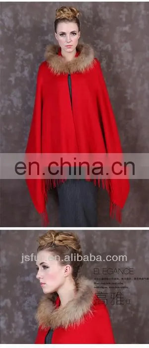 China manufacturer 2013 hand made raccon fur collar on beautiful cape